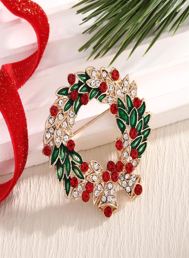 PINCHUAN Christmas Pins for Women Christmas Tree Brooches Rhinestone Christmas Theme Brooch Christmas Wreath Brooch Women Christmas Jewelry Pins Christmas Party Accessories-Christmas wreath - Image 4